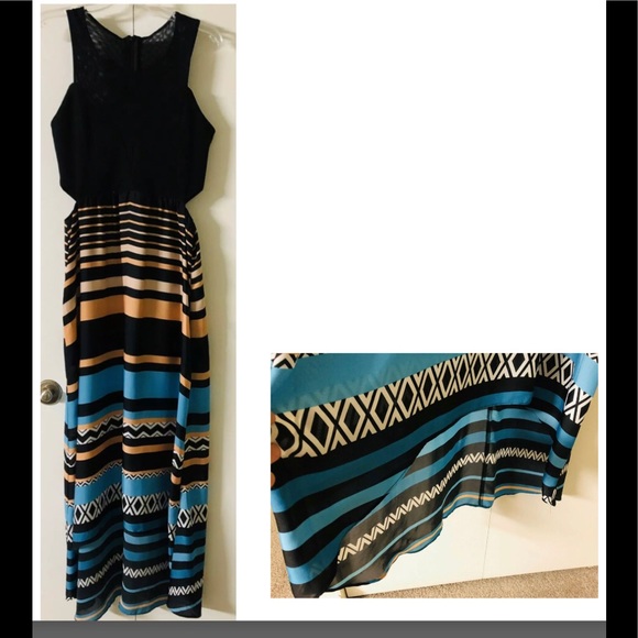 Like Mynded Dress size M Colourful Summer Mesh Maxi Boho Asymmetric Hem striped - Picture 6 of 13